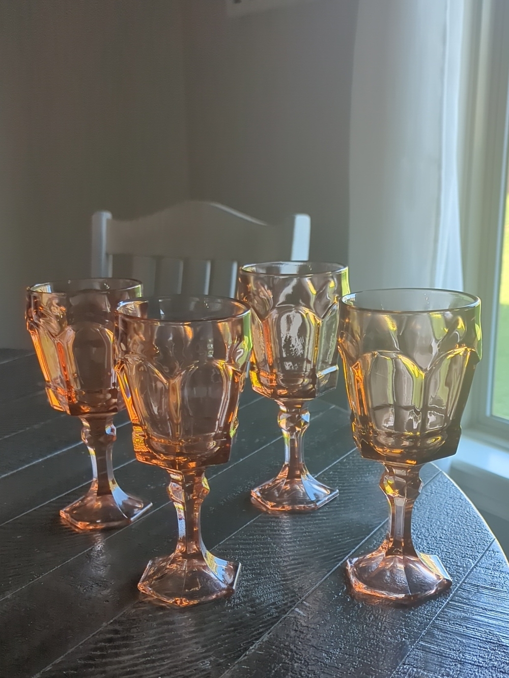 Vintage Fostoria Virgins Peach Pressed Glass Goblet - Set of 4